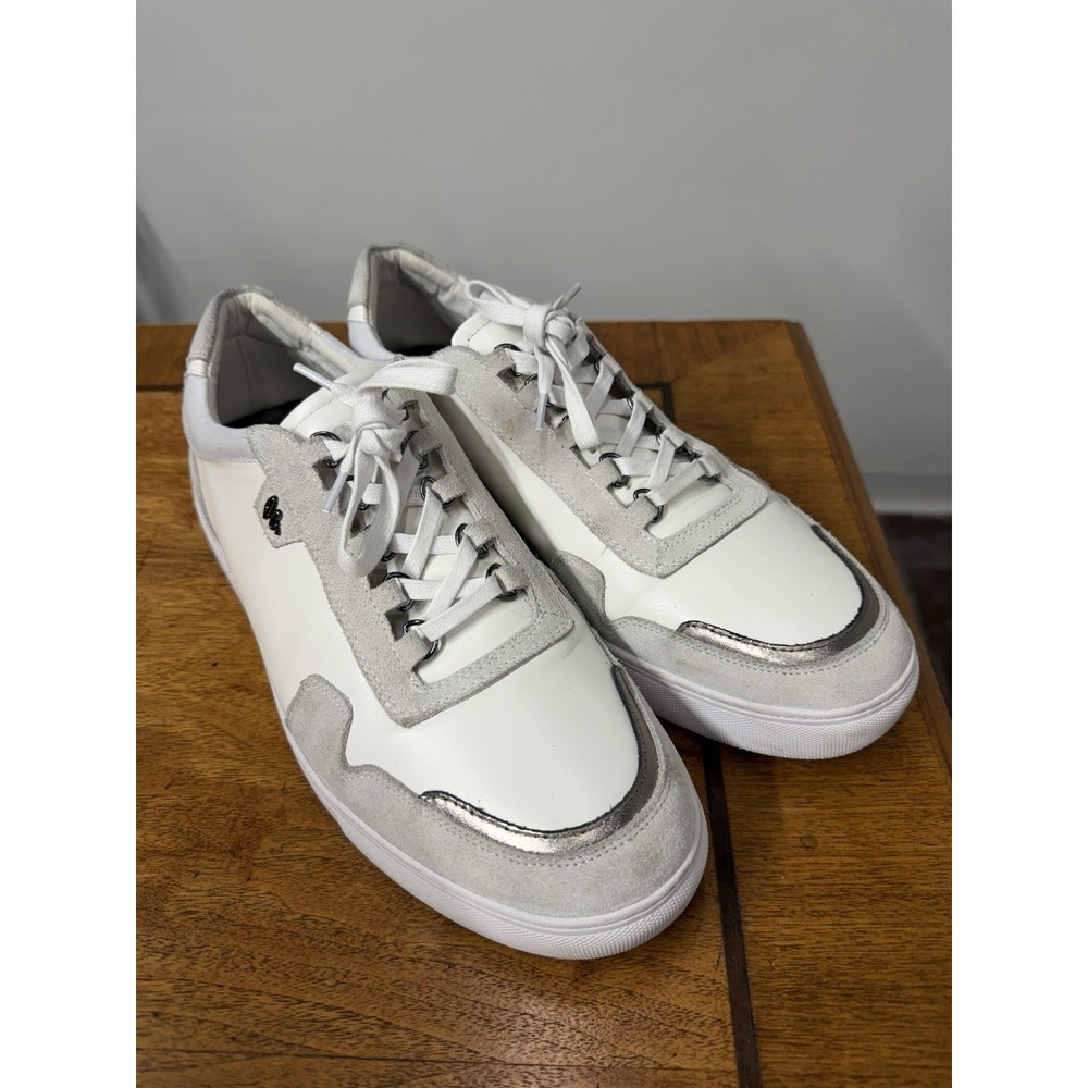 Robert Graham Men's 11 White Suede Leather Casual Low Sneakers Logo‎ Shoes